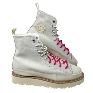 Converse High-Top Sneakers in White with Pink Accents